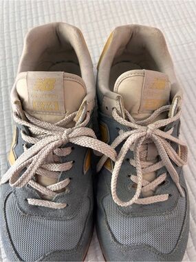 Vintage Style J. Crew x New Balance 574 Lace-Up Sneakers in Grey and Yellow